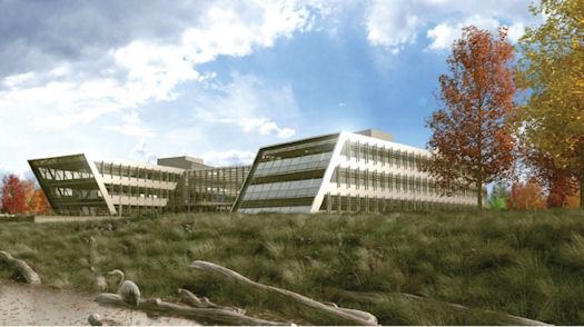 Federal Center South: Three-story rectangular glass office building concept