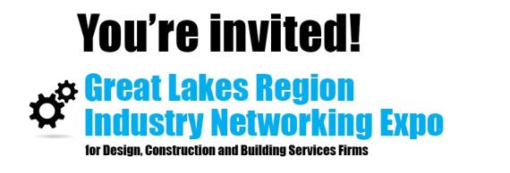 Text: Large black font - You're invited!. Medium blue font - Great Lakes Region Industry Networking Expo. Small black font - for design