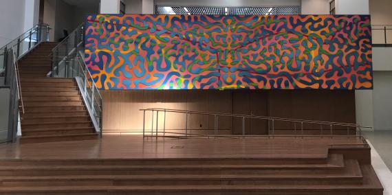 colorful abstract mural representing San Antonio&#039;s water ways