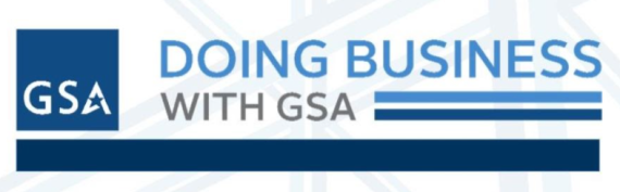  blue and white image with text doing business with gsa