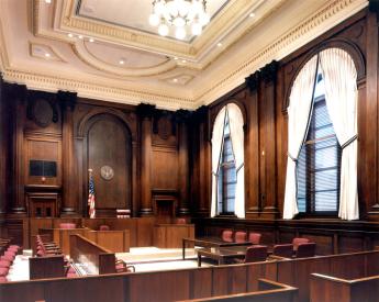 Interior remodel of courtroom in Moss Courthouse