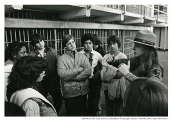 Ranger and youth in Alcatraz cell block, c. 1979