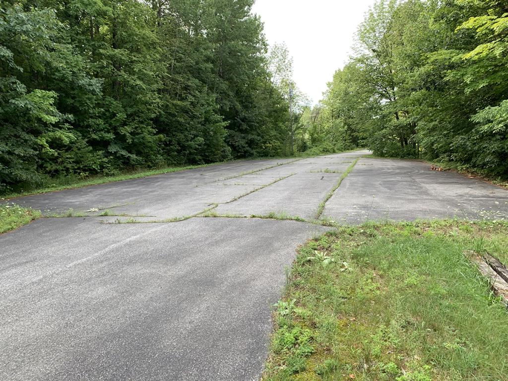 Paved area and drive with trees and grass on each side