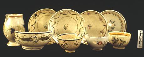 The Hoffman Assemblage hand-painted pearlware tea set, made in England, 1795-1825.