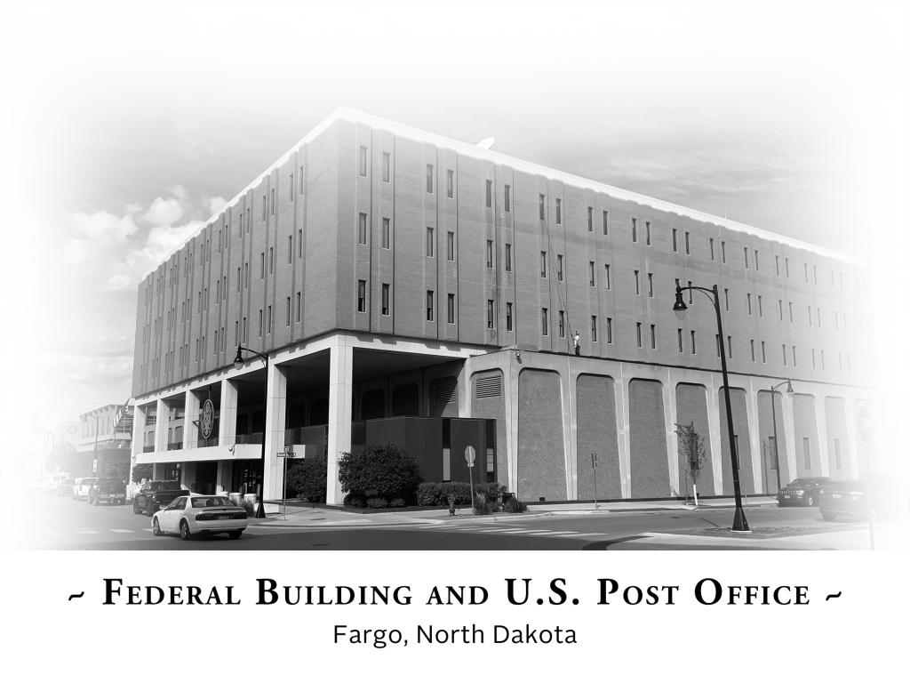 Federal Building and U.S. Post Office in black and white with a soft white border.