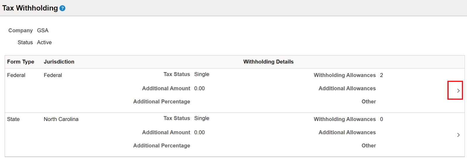 Tax withholding box with right arrow highlighted