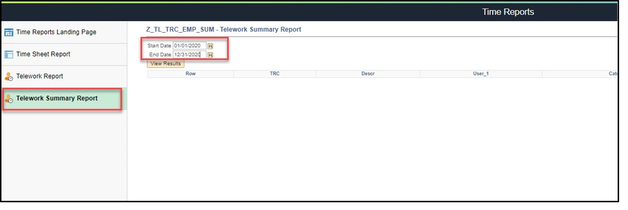 Timesheet entry with start date and end date highlighted