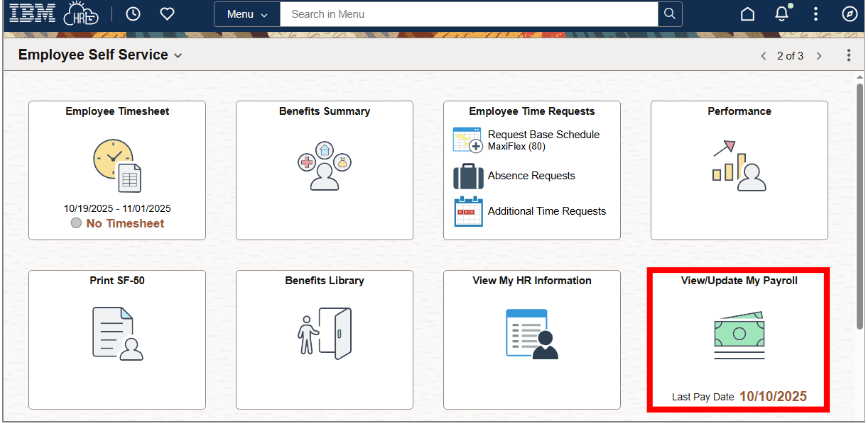 View and update my payroll tile highlighted